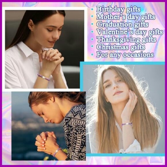 12-Piece Stretch Bracelet Set with Religious Cards, Natural Stone Beads - Picture 6 of 8